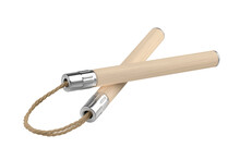 Wooden Nunchaku With Cord On Transparent Background