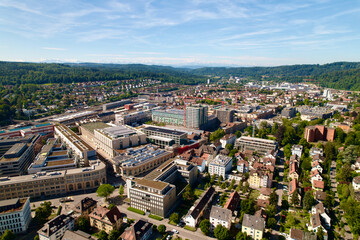 Wall Mural - Aerial view of City of Winterthur on a sunny summer day. Photo taken July 12th, 2022, Winterthur, Switzerland.