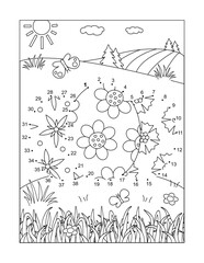 Wall Mural - Easter dot-to-dot picture puzzle and coloring page with three painted eggs. 
