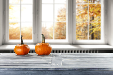 Wall Mural - Desk of free space and autumn window 