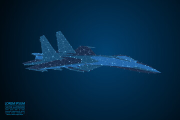 fighter consisting of 3d triangles, lines, points and connections. vector illustration of eps 10.