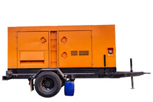 The Mobile Industrial Diesel Power Generator With Fuel Tank On White Background