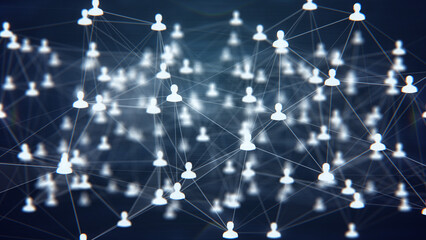 Social network connection in digital cyberspace. Connecting people on the internet, business network, data connection technology, community, or teamwork concept. 3D illustration