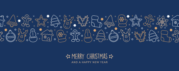 Wall Mural - christmas card with winter decoration border gingerbread