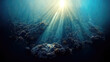 Leinwandbild Motiv Sun light shining at deep under water abyss in ocean