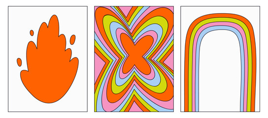 Wall Mural - set of modern backgrounds. vector posters in the style of the 90s. psychedelic pattern, rainbow and 