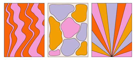 Wall Mural - set of retro backgrounds and posters. abstract colorful backgrounds with outline. the style of the 7