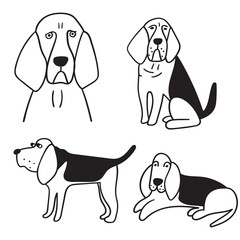 Wall Mural - Collection of bloodhounds. Outline vector icons on white background. 