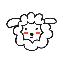 Wall Mural - Cute little sheep face. Outline vector hand drawn illustration on white background.