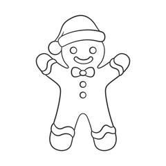 Wall Mural - Cute gingerbread man with a bow tie and Santa hat Winter Christmas theme easy coloring book page activity for kids.