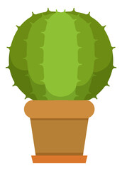 Sticker - Cacti in pot. Round green cactus with sharp thorns