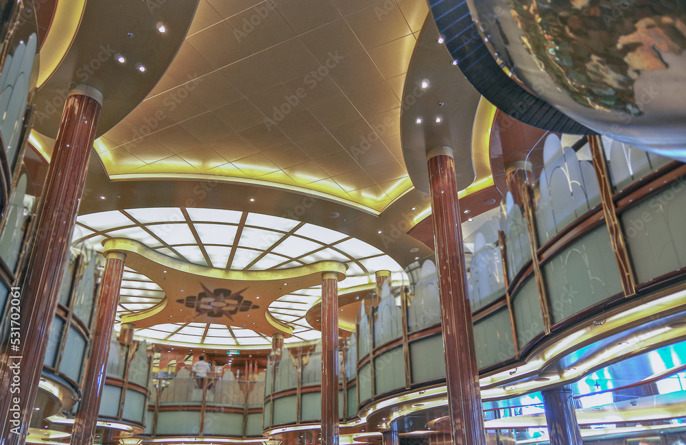 Art Deco interior design style furniture, carpets and paneling onboard ...