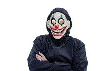 Portrait Of A Evil Clown And Halloween Theme: Isolated On A White Background