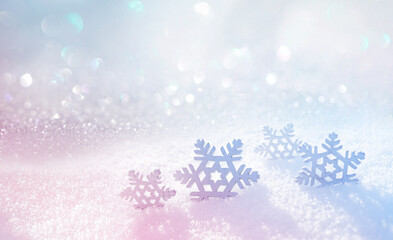 Wall Mural - beautiful composition for creative work, congratulations or postcards on winter theme with snowflake