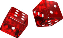 Image Of Two Red And White Gaming Dice Rolling
