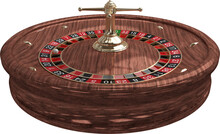 Image of ball in wooden roulette wheel
