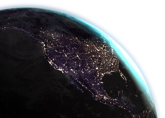 Wall Mural - image of planet earth with change from day to night and illuminated city lights