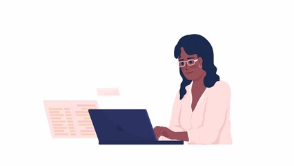 Animated female coder character. Programming job. Half body flat person 4k video footage with alpha channel. System engineer. Color cartoon style illustration for motion graphic design and animation