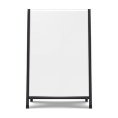 Wall Mural - Sandwich white board with black frame front view realistic vector mock-up. Blank A-frame advertising display mockup. Outdoor sidewalk sign template for design