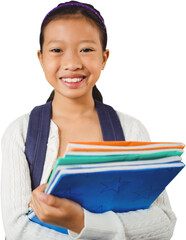 Wall Mural - Portrait of smiling asian female student holding books