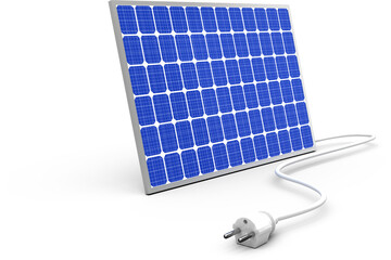 Wall Mural - image of blue solar panel with white electric cable and plug