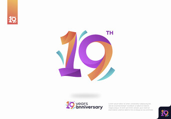 Wall Mural - 19 Year Anniversary Icon Vector Template Design Illustration