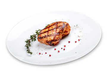 Wall Mural - Grilled chicken breast on white background