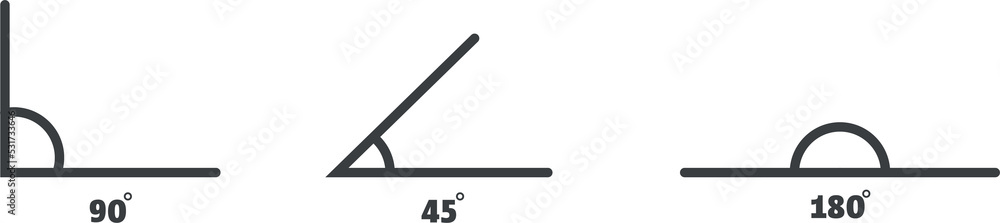 Angle line art icons set. 45, 90, 180, degree measure. Math geometric ...