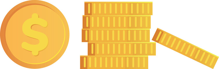 Fototapete - Coins stack vector illustration, coins icon flat, coins money, one golden coin standing on stacked gold coins modern design isolated on white background