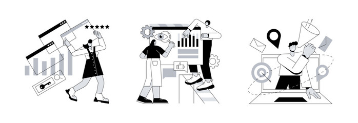 Wall Mural - website optimization abstract concept vector illustration set. seo analytics team, local seo, search