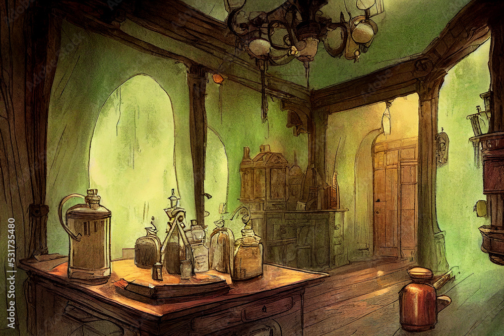Haunted abandoned mansion room dusty chandelier, peeling wallpaper ...