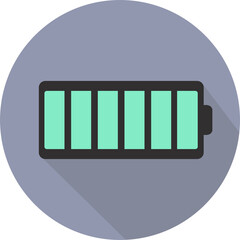 Aufkleber - Battery circle icon with long shadow. Flat design style. Battery simple silhouette. Modern, minimalist, round icon in stylish colors. Web site page and mobile app design vector element