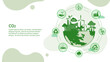 Co2 icon concept for reducing co2 emissions to stop climate change in the green circle. on the green world energy background. Emvironmemtal protection vector 
illustrator set.
