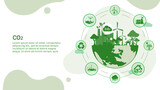 Fototapeta  - Co2 icon concept for reducing co2 emissions to stop climate change in the green circle. on the green world energy background. Emvironmemtal protection vector 
illustrator set.