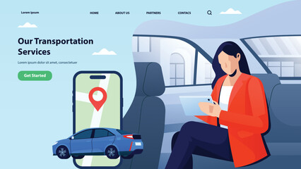 Business Woman Using Online Transportation Services Illustration