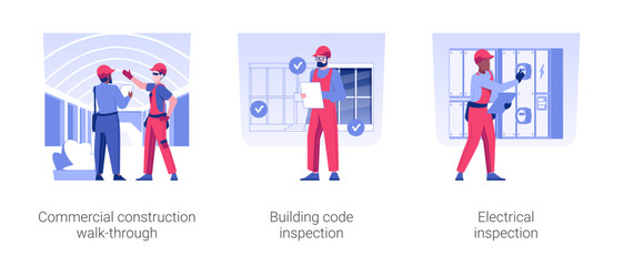 Wall Mural - commercial construction progress inspection isolated concept vector illustration set. commercial con