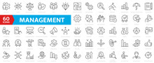 Management Line Icon Set. Business And Management Collection. Manager, Teamwork, Strategy, Marketing, Business, Planning.