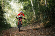 © VStudio - Mountain bikers ride MTB, mountain bike downhill to the extreme. Asian man rides MTB, mountain bike downhill in the wild to extremes. Extreme Sport and MTB, mountain bike downhill Concept.