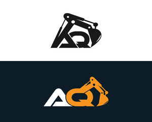 Wall Mural - Initial Letter AQ  Excavator Logo Design Concept. Creative Excavators, Construction Machinery Special Equipment Vector Illustration.