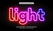 Realistic Gradient Light Text Effect On The Brick Wall Background. Text Glows In The Dark