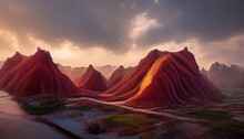 This Is A 3D Illustration Of The Danxia Landform In China, Petrographic, Geomorphology.