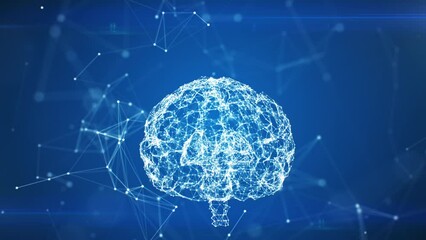 Artificial Intelligence Creation in Network Cloud 3d Animation. Digital Brains Icon Appearing from Lines Dots. Particles Forming AI Symbol Illustration Business and Technology Concept 4k UHD 3840x2160