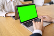 © muse studio - Screen green laptop layout workplace stylish office, online project manager.