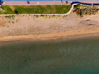 Wall Mural - Beautiful beach. Top view from a drone. Cyprus, Long Beach. Mediterranean sea, sand.