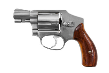 Five shot 38 caliber single action revolver handgun isolated.