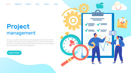 Wall Mural - website for project management web page template. people work with business start-up planning. emplo