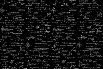 Wall Mural - Vintage education background. Trigonometry law theory, mathematical formulas and equations on chalkboard. Vector hand-drawn seamless pattern on blackboard.