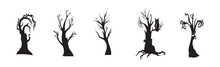 Collection Of 5 Gloomy Halloween Trees On White Background - Vector