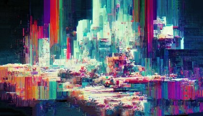 Aufkleber - Raster illustration of abstract pattern with glitch effect. White noise, problems with satellite TV, pixilation, multi-colored stripes on the screen. Futurism concept. 3d rendering artwork