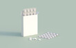 © DAkreev - White circle pills in blister pack in cardbox packaging. Mockup template. 3d rendering